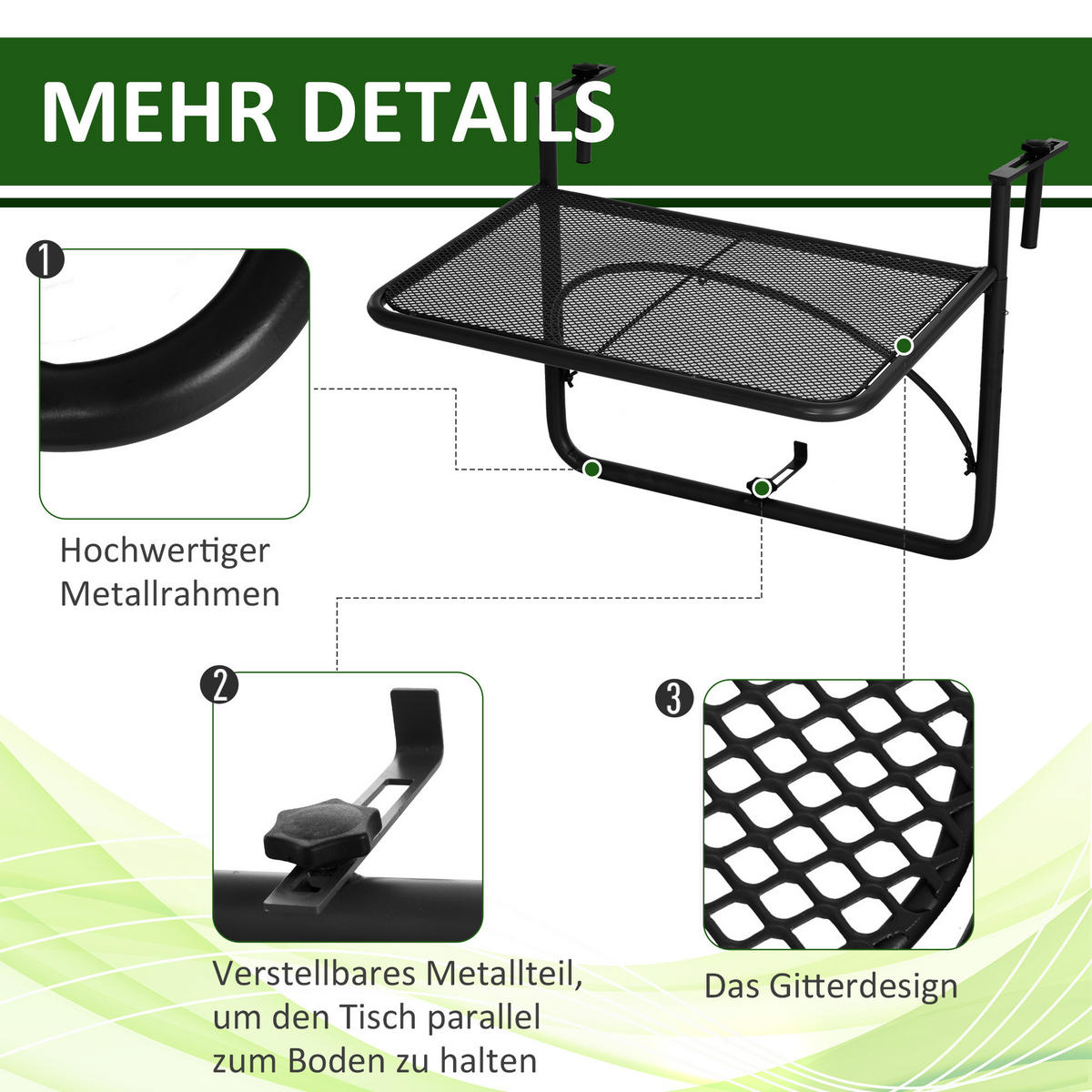 BALKONHÄNGETISCH, Schwarz, Metall - Schwarz, Metall (60/56.4/45cm) - Outsunny