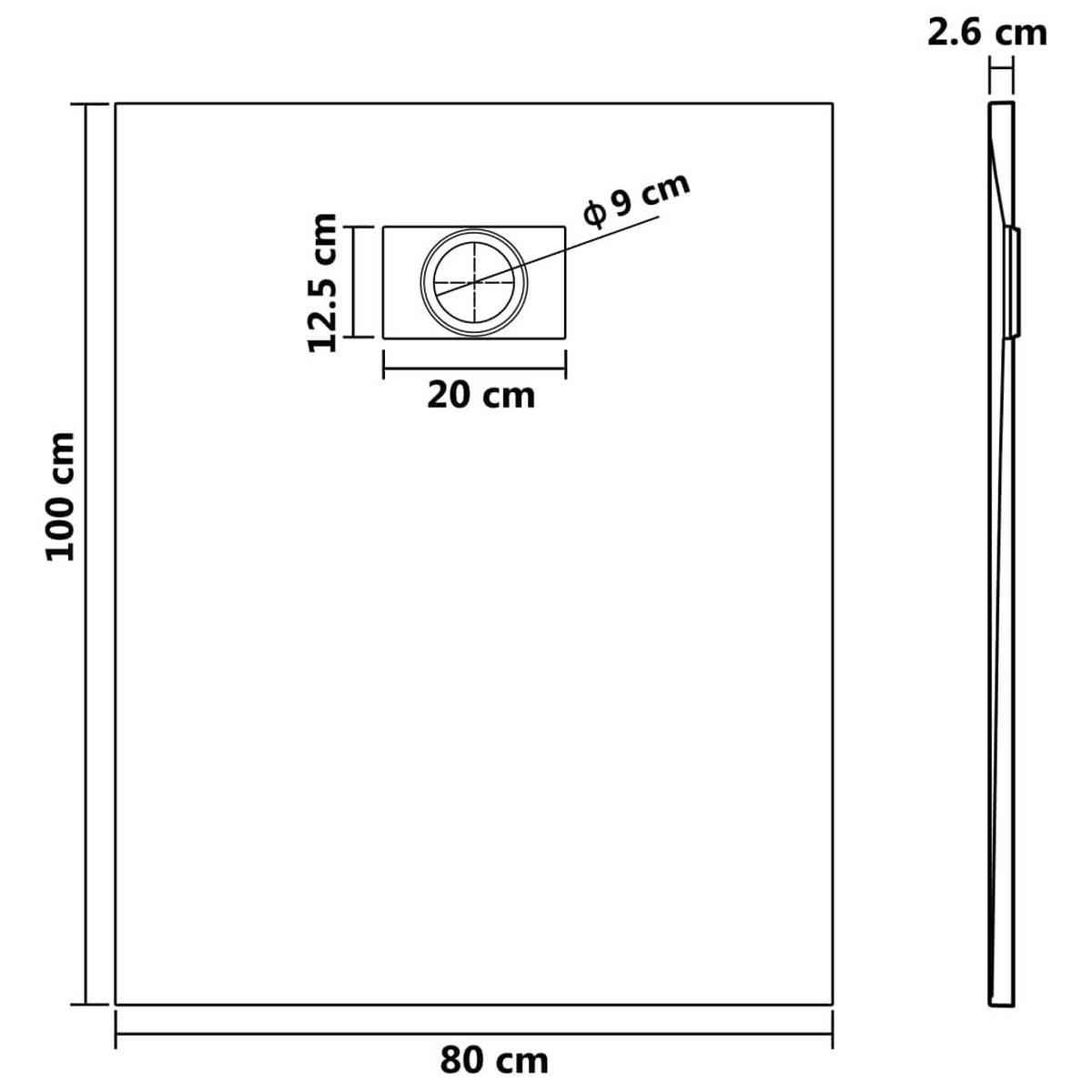 DUSCHWANNE Grau 100/80 Cm - Grau, Kunststoff (80/2.6/100cm) - vidaXL
