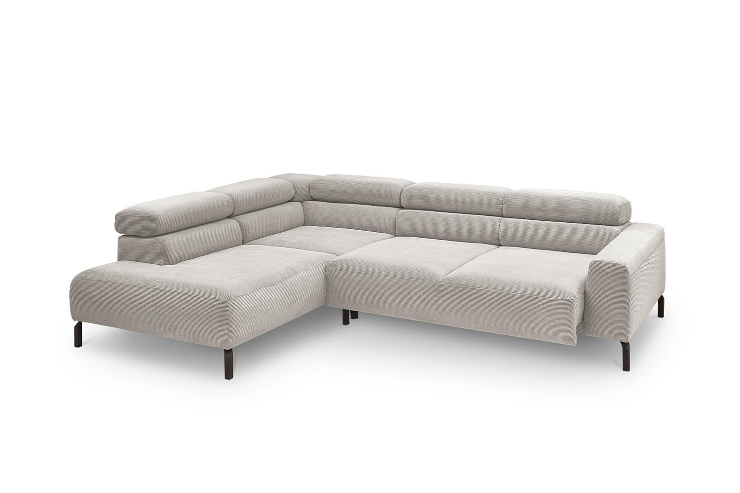 ECKSOFA DELIA Silber Cord - Silberfarben/Schwarz, Textil/Metall (276/219cm) - KAWOLA