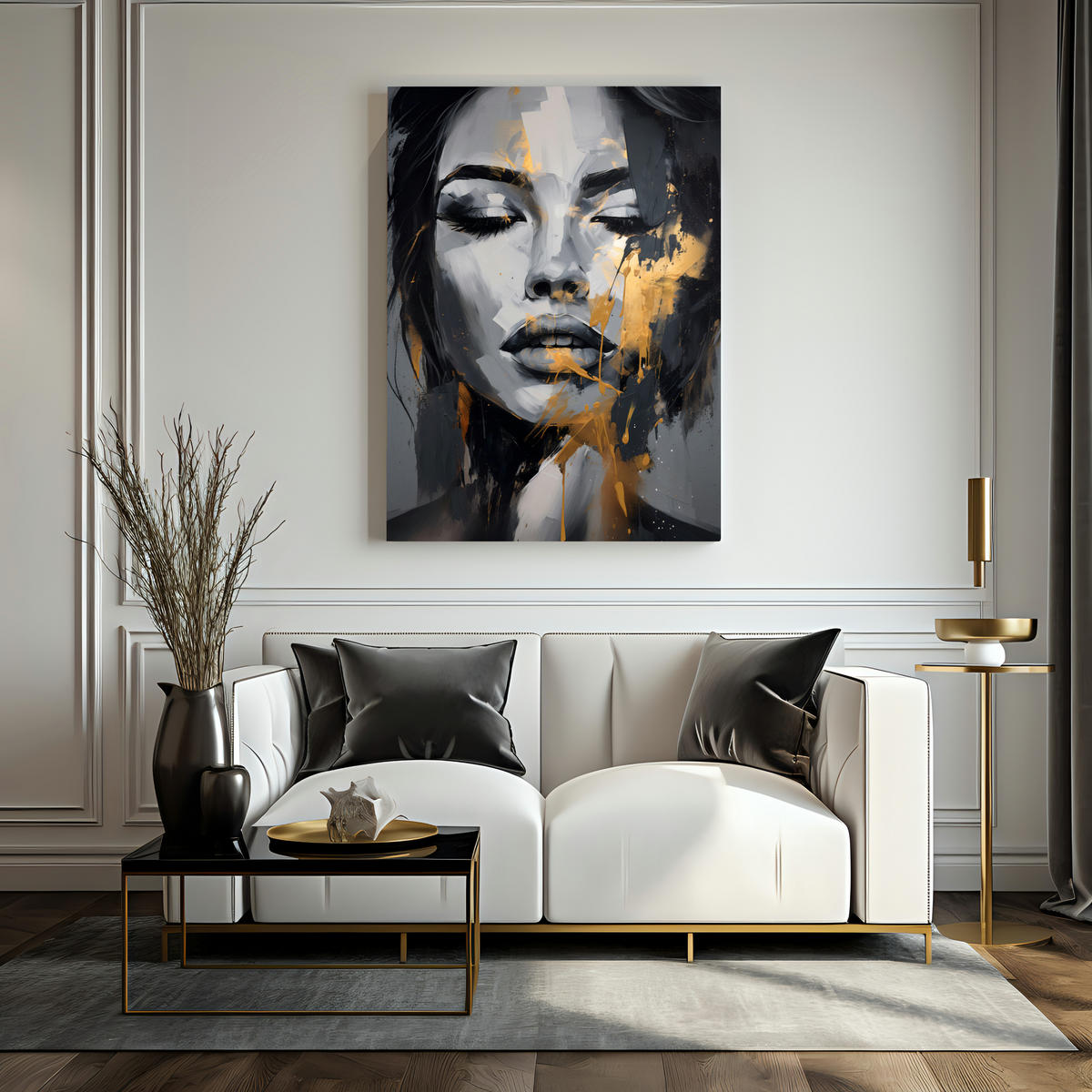 LEINWANDBILD Frau Porträt Abstraktion Glamour 50x70 - Beige/Schwarz, Textil (50/70cm) - Muralo