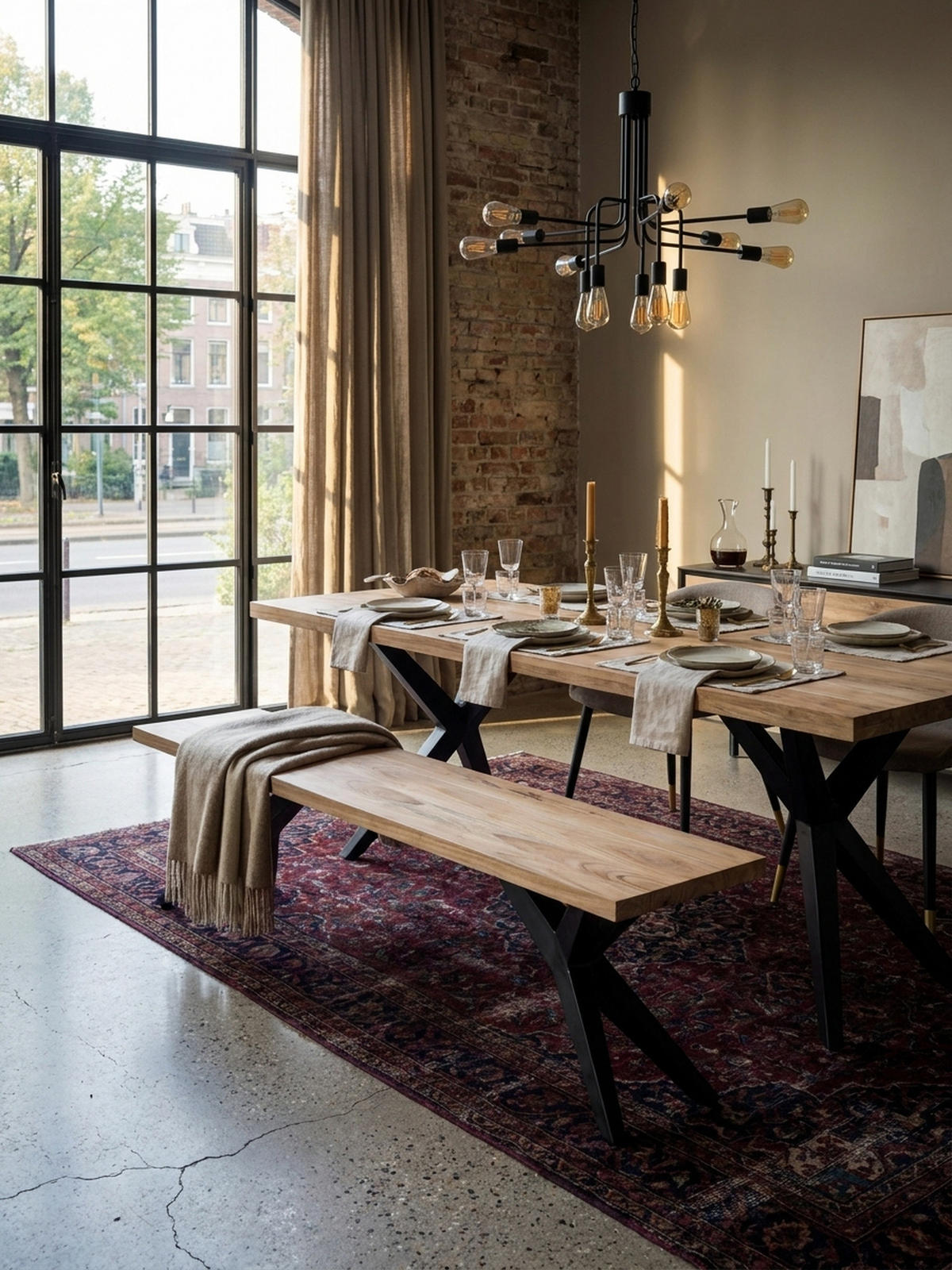 ESSZIMMERBANK Massivholz Metall Loft-Stil, Akazie 120x45x45 cm - Schwarz/Braun, Holz/Metall (120/45/45cm) - KADIMA DESIGN