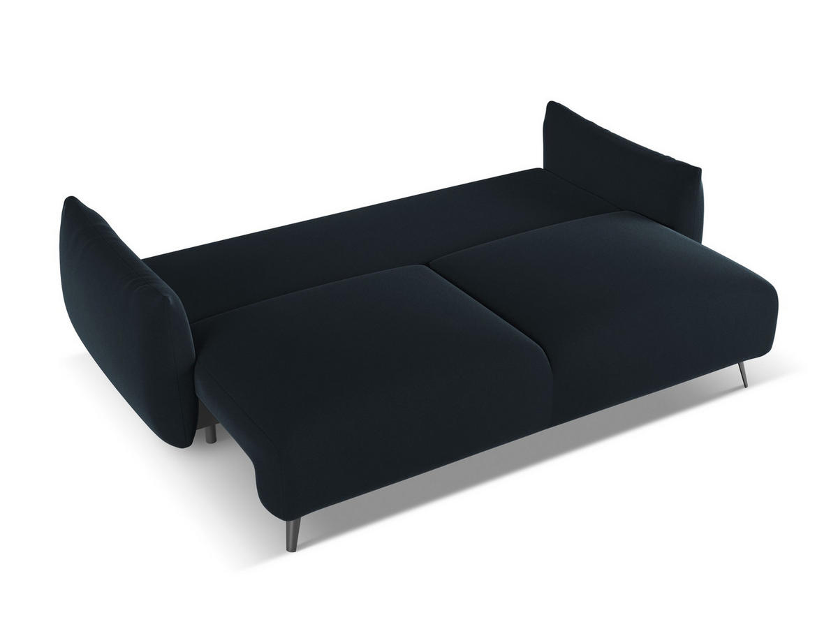 3-SITZER SOFA mit Schlaffunktion Samt Stoff Blau - Blau/Schwarz, Textil/Metall (230/86/105cm) - Makamii
