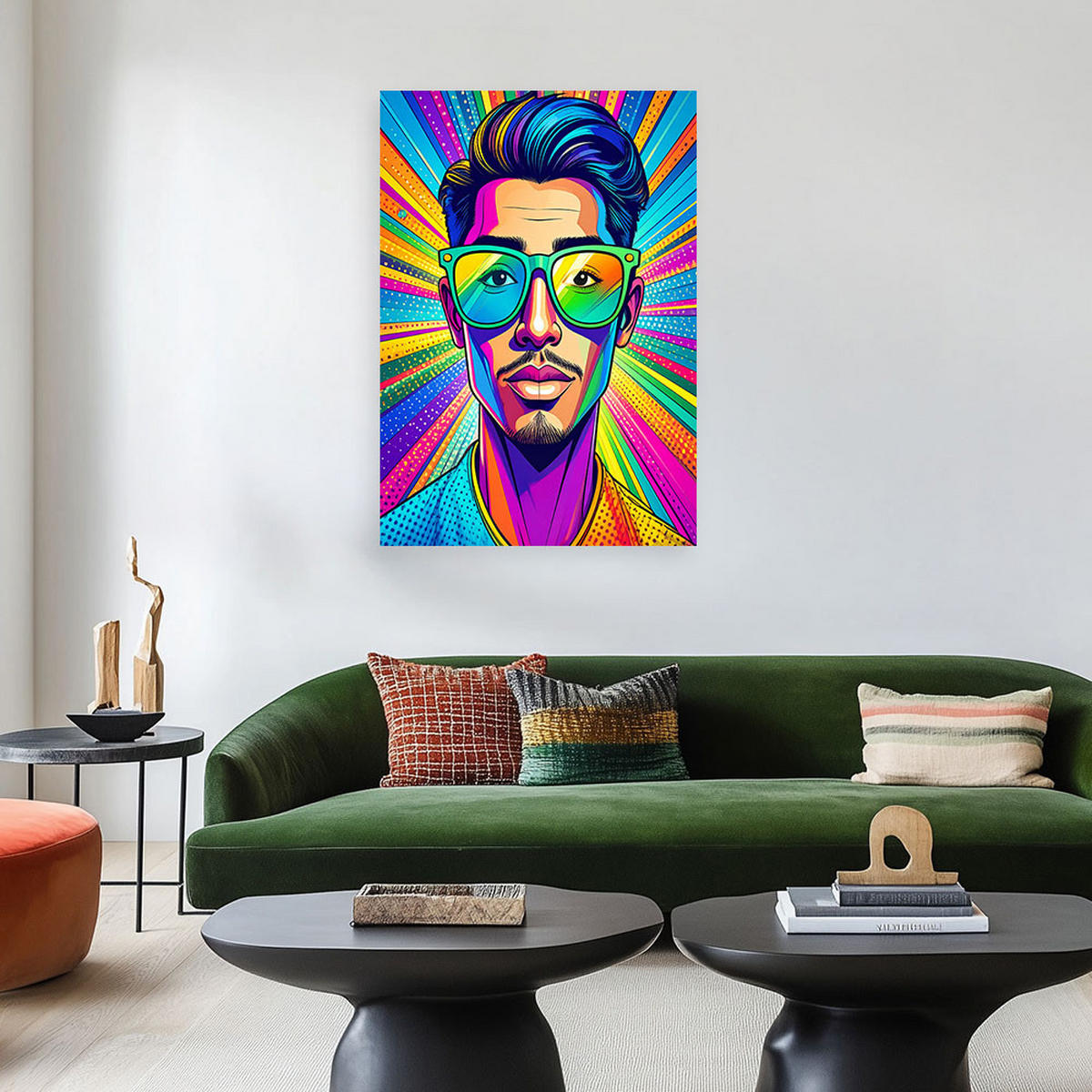 WANDBILD, Pop-Art Mann mit Brille - Multicolor, Textil (60/90cm) - Feeby
