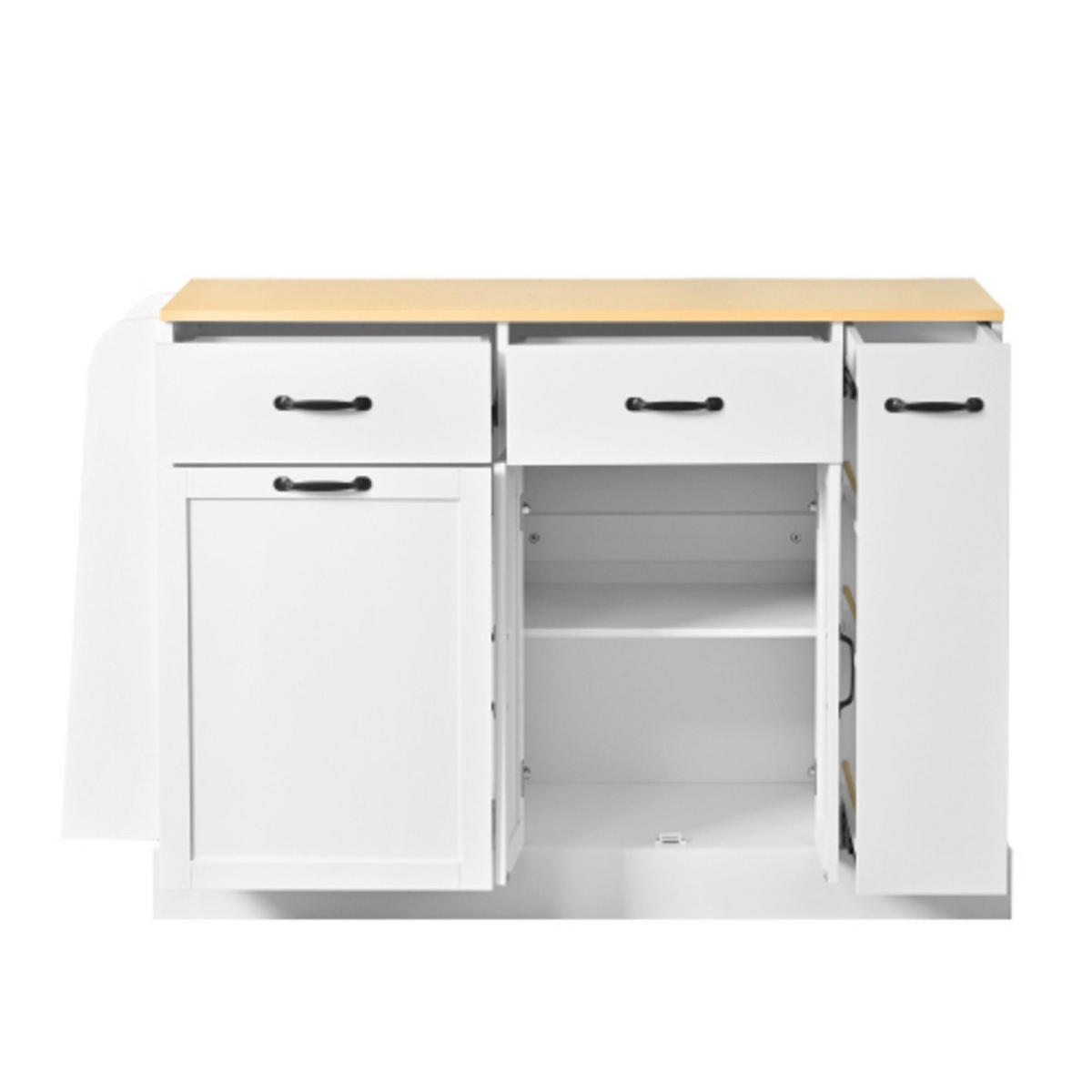 KÜCHENINSEL 133,5×40×86 cm aus MDF mit hellholzfarbener Platte & integriertem Mülleimerfach, weiß - Weiß, Holzwerkstoff (133.5/86/40cm) - Luhomfu