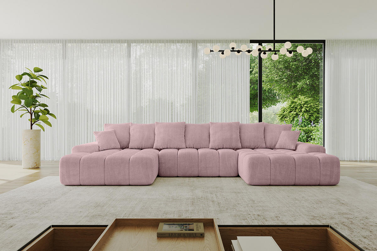 WOHNLANDSCHAFT ENSI-U - 353x164x88 cm Rosa - Rosa, Holzwerkstoff/Kunststoff (357/69/164cm) - ALTDECOR
