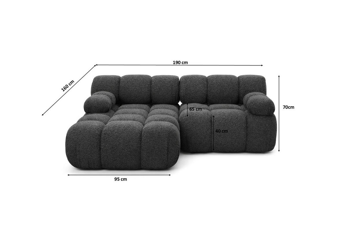 ECKSOFA L-form Mini Modular, Bouclé-Stoff Abriamo, Graphit, Links, Selia - Graphitfarben, Holz (190/160cm) - Kaiser Möbel