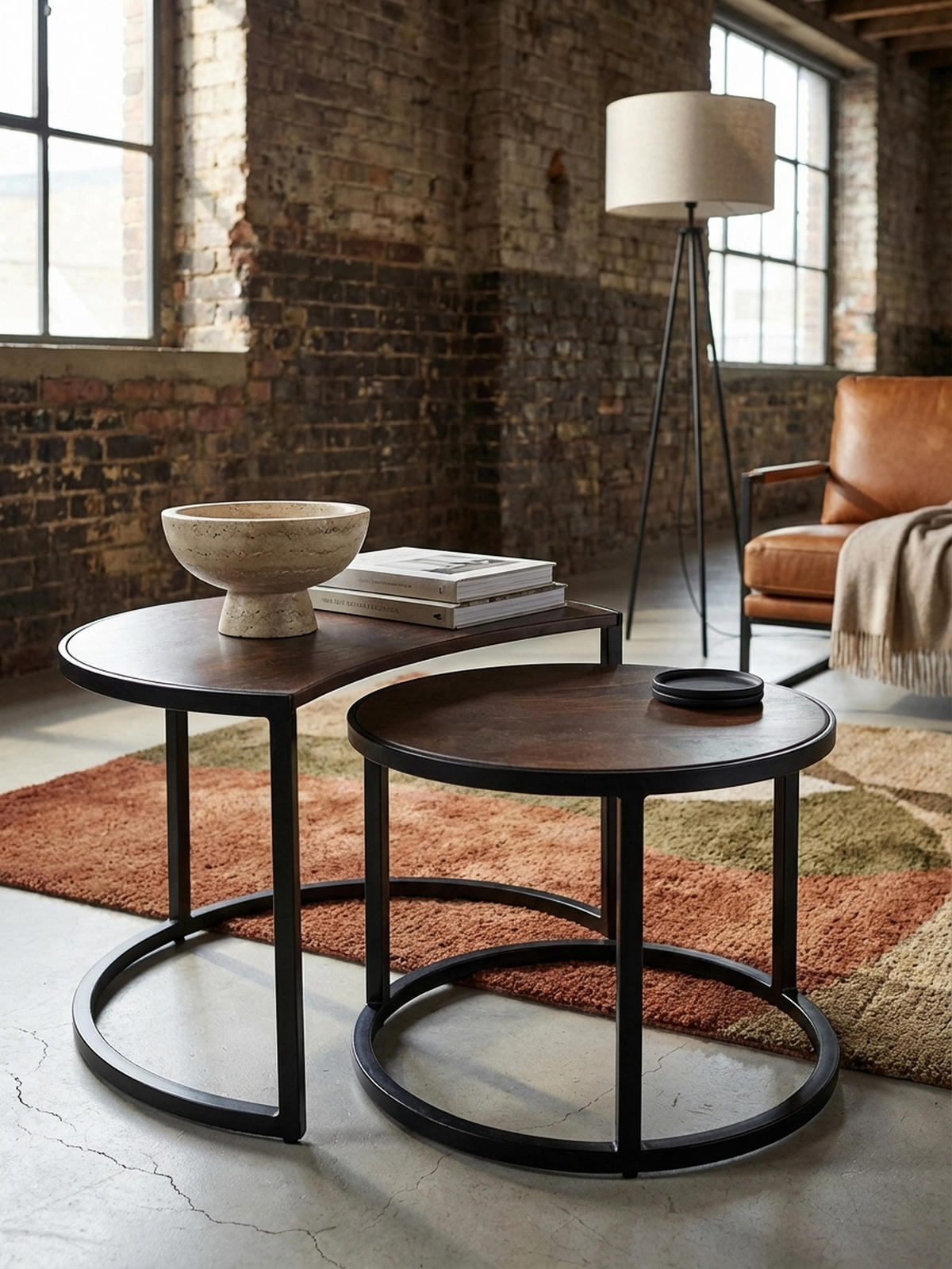 COUCHTISCH 2er Set Holz Metall Industrial Handgefertigt ESINO, Braun 60x41x41 cm - Schwarz/Braun, Holz/Metall (41/60/41cm) - KADIMA DESIGN