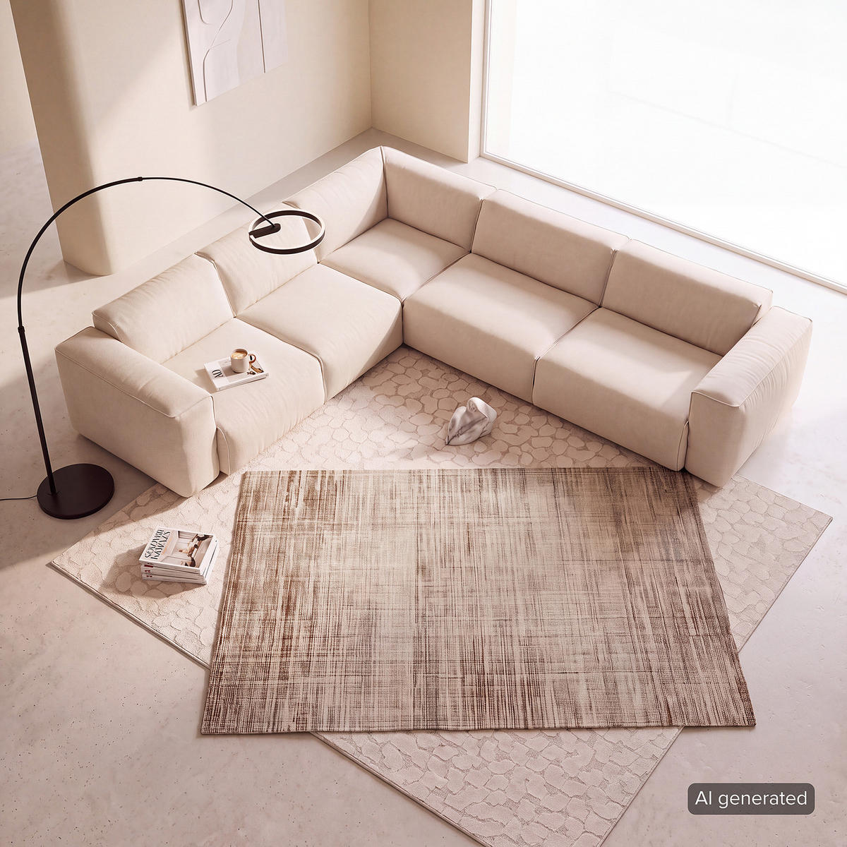 ECKSOFA mit Rundecke - Beige/Schwarz, Kunststoff/Textil (325/260cm) - home24