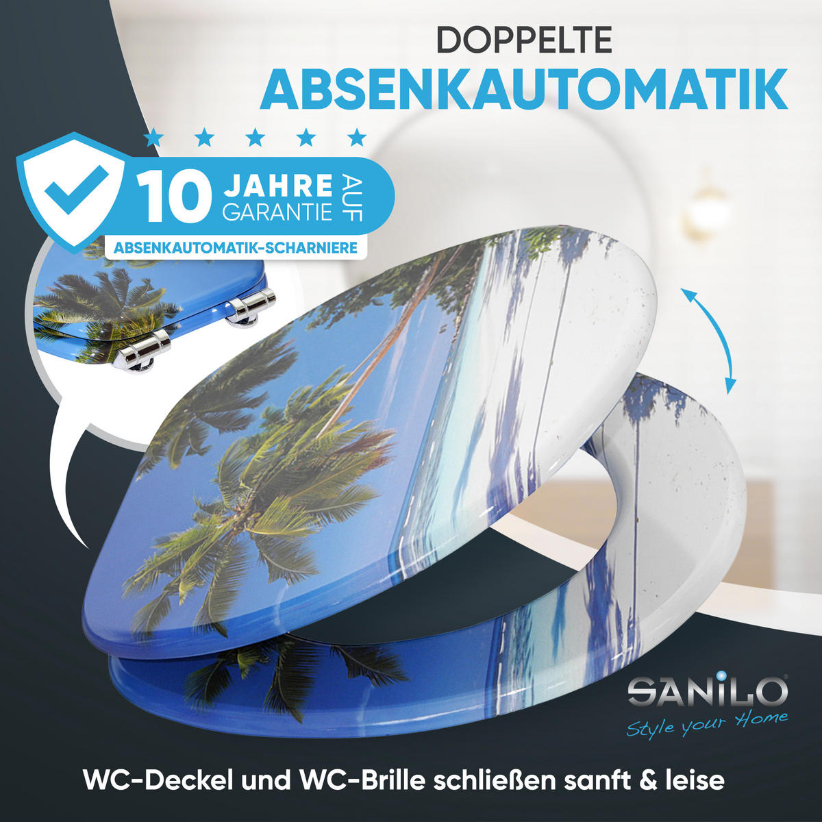 WC-SITZ mit Absenkautomatik Karibik - Blau, Holzwerkstoff (38/6/47cm) - Sanilo