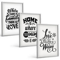 BILDER SET 3er Set - 40x60 cm Silberner Rahmen - Familie, Liebe, Zuhause, Wärme - Silberfarben, Kunststoff (40/60cm) - TULUP