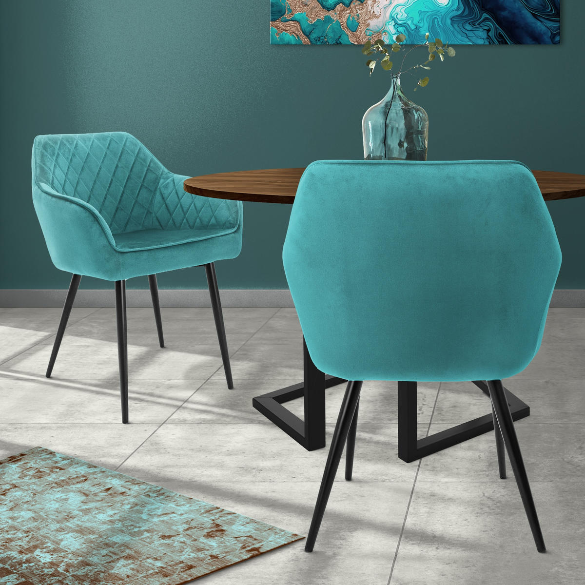 ESSZIMMERSTUHL Samt Türkis 2er Set - Türkis, Textil (60/80/63cm) - ML-DESIGN