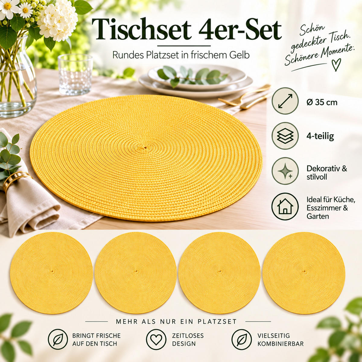 PLATZSET 4er Set Polypro Honig 35 cm rund - Honig, Kunststoff (35cm) - TiborTex