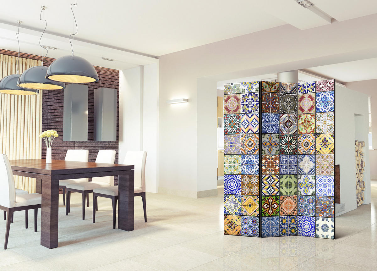 PARAVENT Akustik 3-tlg 135x172 cm bunte Mosaik - Multicolor, Holz/Textil (135/172/3cm) - Muralo