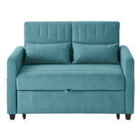 SCHLAFSOFA aus Baumwoll-Leinen-Stoff 166x95 cm Antik Blaugrün mit Ausziehfunktion, 3-fach verstellbarer Rückenlehne und 2 Kissen - Petrol, Kunststoff (114/82.5/77cm) - Modfu
