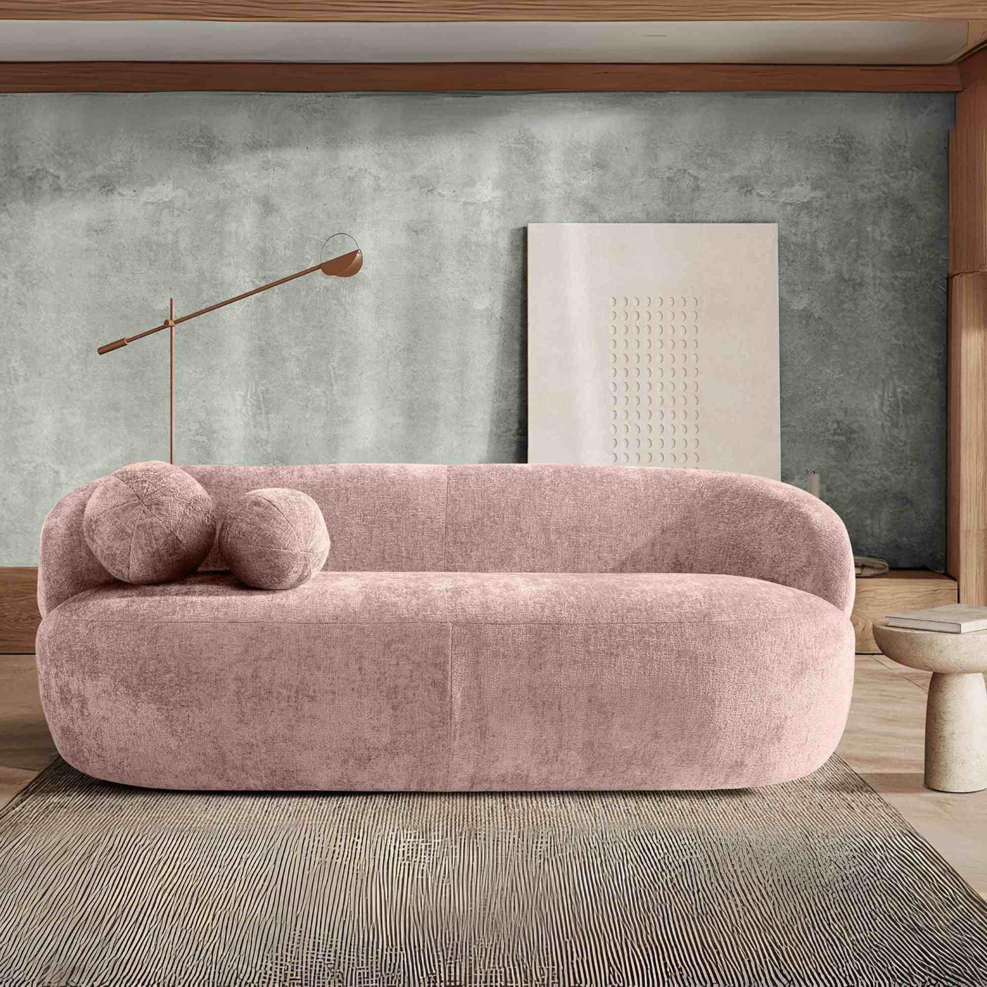 3-SITZER-SOFA NELUM, Chenille-Stoff, Pink - Pink/Schwarz, Holz/Holzwerkstoff (190/68/88cm) - KONSIMO®