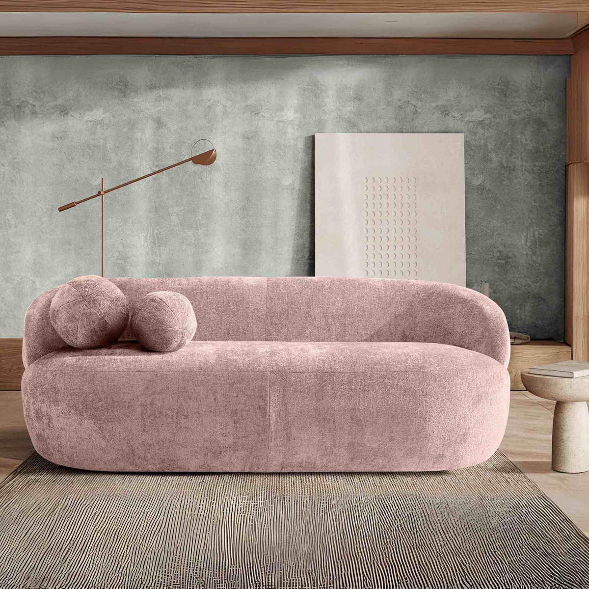 3-SITZER-SOFA NELUM, Chenille-Stoff, Pink - Pink/Schwarz, Holz/Holzwerkstoff (190/68/88cm) - KONSIMO®