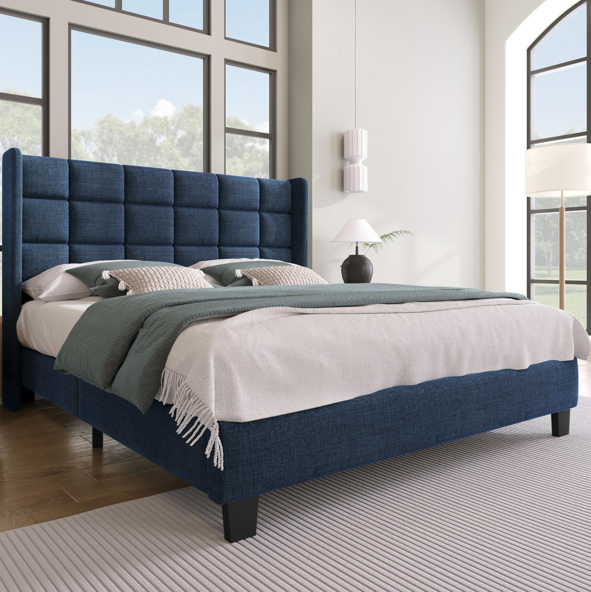 POLSTERBETT 140/200 cm in Blau mit gepolstertem Kopfteil inkl. Lattenrost - Blau, Textil (140/200cm) - BEAOK