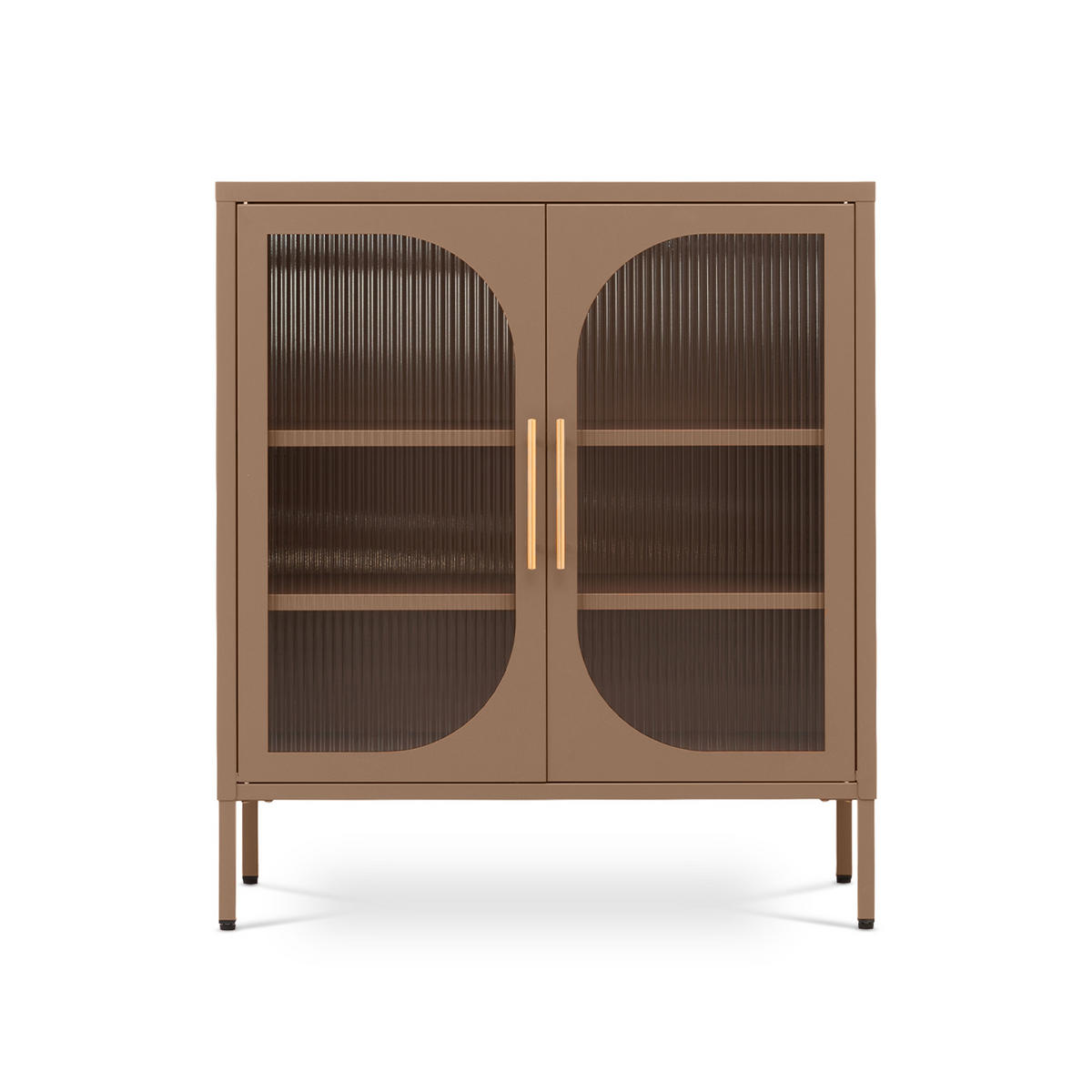 SIDEBOARD LUKA aus Metall und Industrie mit 2 braunen Türen und geriffeltem Glas, 80 cm - Braun, Metall (80/90/35cm) - Sicaan