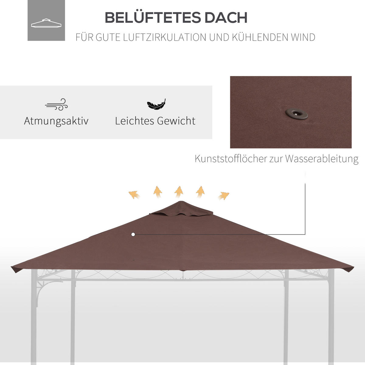 PAVILLONDACH, Sonnenschutz, Kaffee - Braun, Kunststoff (295/18/298cm) - Outsunny