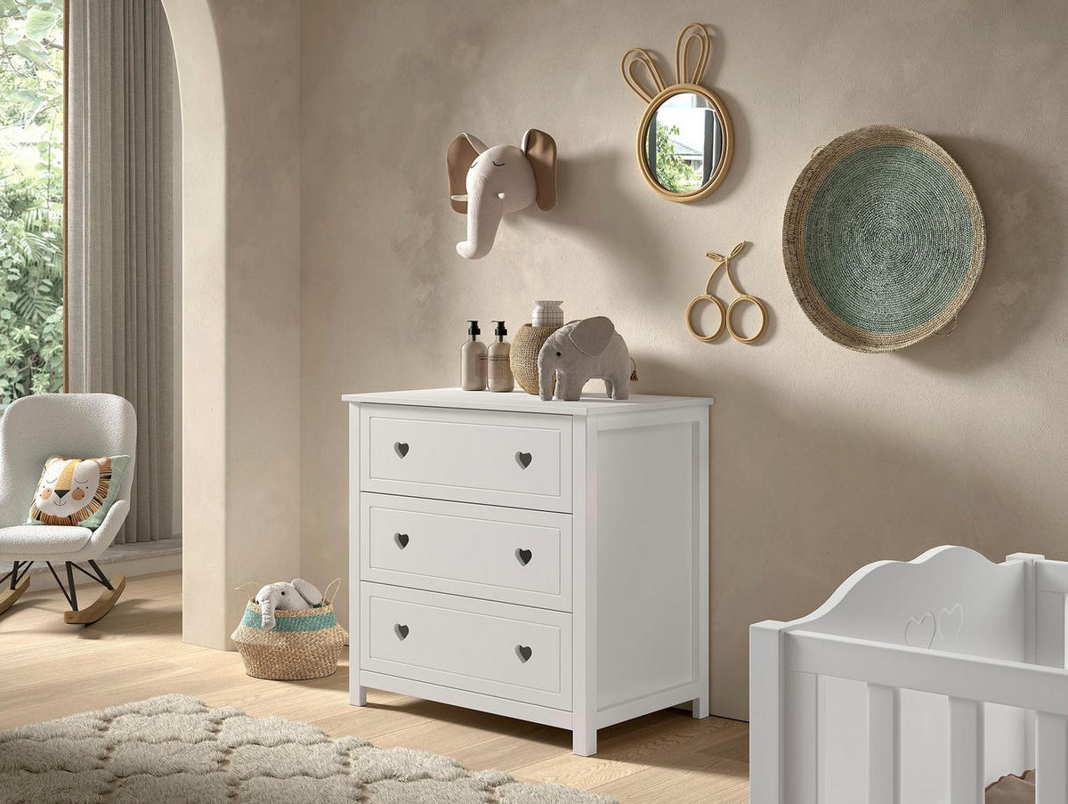 KOMMODE 3 Schubladen Kamila Weiß Holz Soft Close - Weiß, Holz (90/89/76cm) - 58aufmkessel