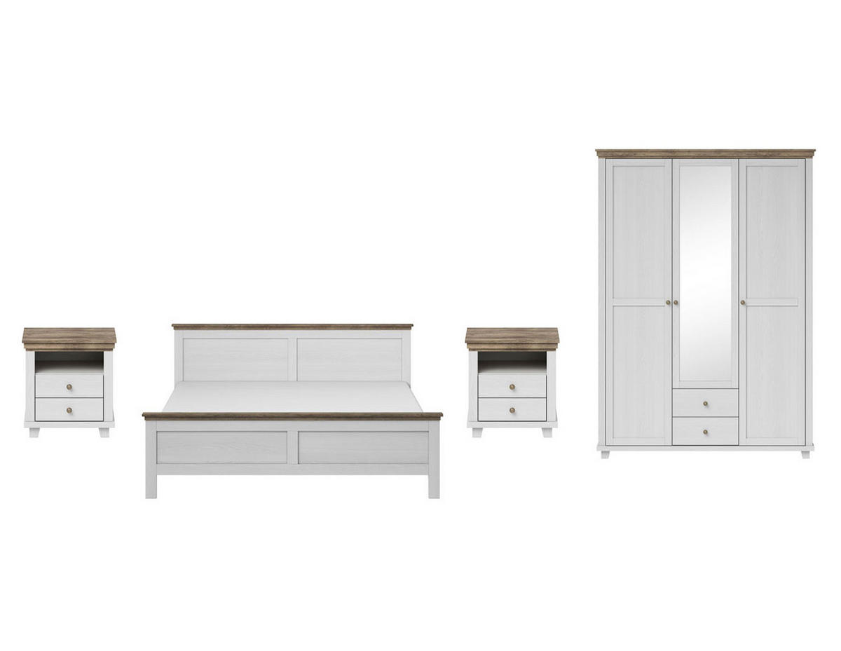 SCHLAFZIMMER-SET Evora abisko ash / eiche lefkas 4-teilig - Braun/Weiß, Holz/Holzwerkstoff (160/200cm) - Feldmann-Wohnen