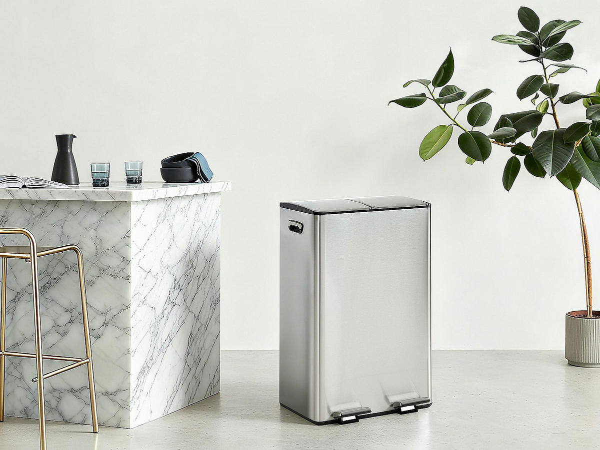 MÜLLTRENNSYSTEM mit Pedal aus Edelstahl – 2 Behälter à 30 L – Chrom – GANEM - Silberfarben, Metall (46.1/71/36.1cm) - Vente-Unique