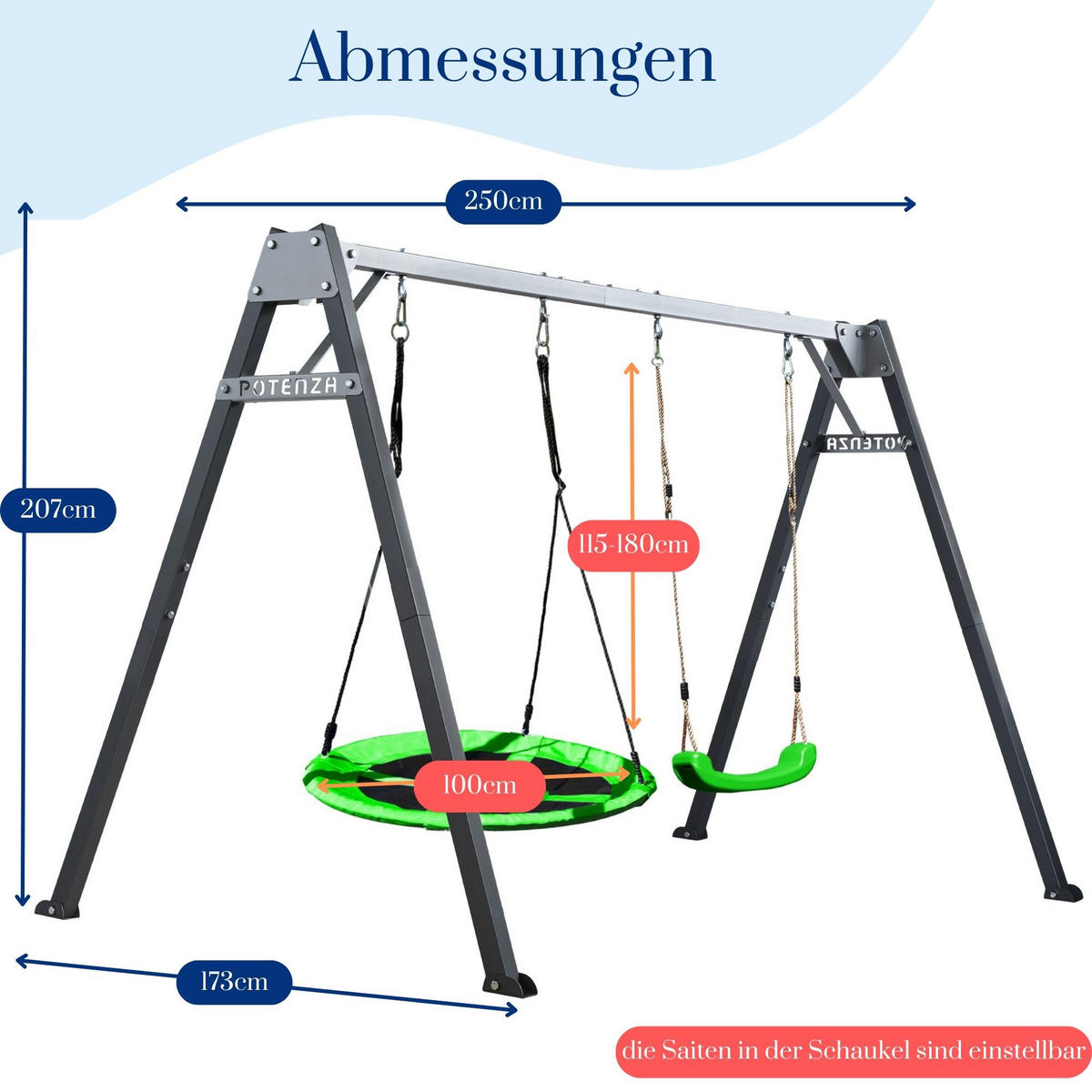KINDERSCHAUKEL feuerverzinktes Schaukelgestell Doppel - Grün, Metall (250/173cm) - Potenza