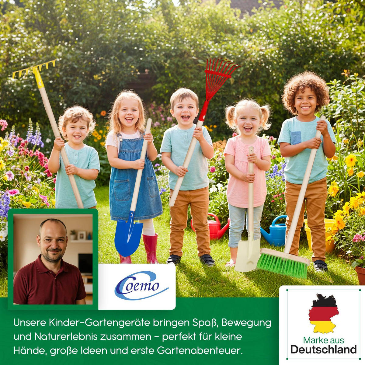 KINDER-GARTENGERÄTE 5 Teile - Multicolor, Holz (70/15/10cm) - Coemo