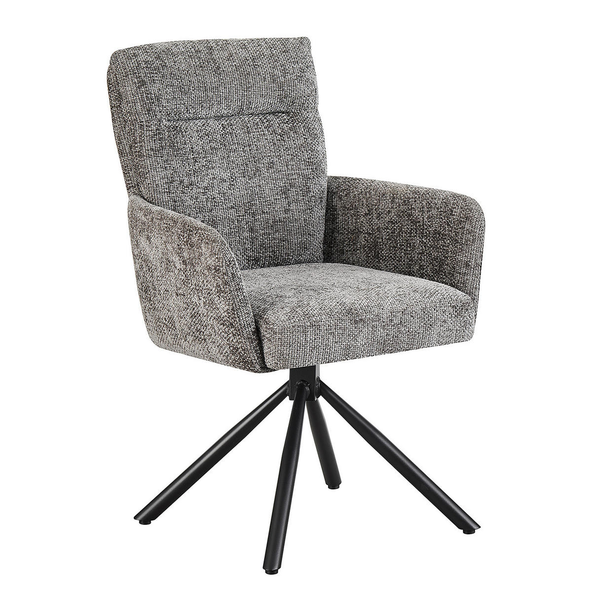ARMLEHNENSTUHL - Strukturstoff / Eisen - Grau / Schwarz - Grau, Textil/Metall (61/92/64cm) - home24