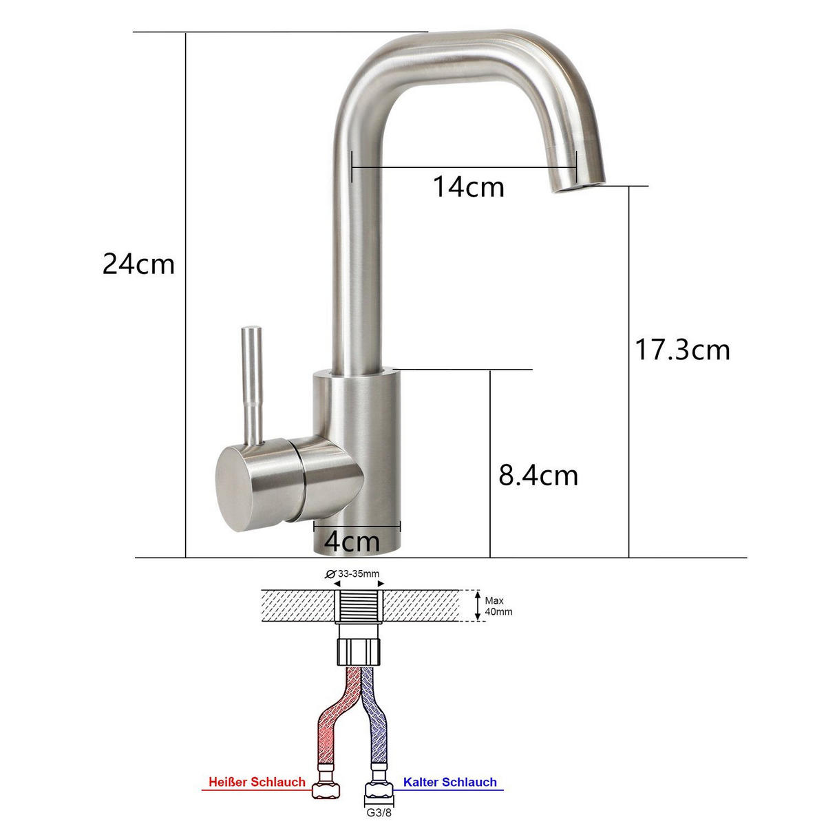KÜCHENARMATUR VYNK 14/4/24 cm - Silberfarben, Metall (4/24/14cm) - ZMH