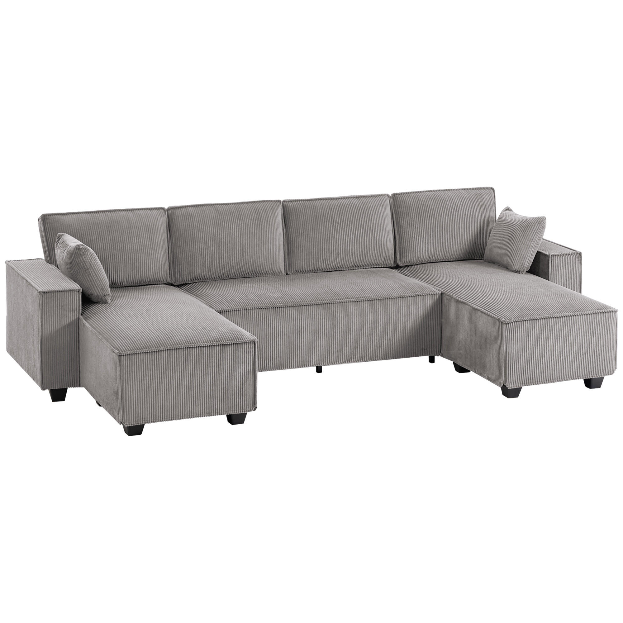 ECKSOFA Cordstoff Hellgrau - Hellgrau, Holzwerkstoff/Kunststoff (154/311cm) - HOMCOM