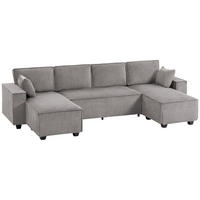 ECKSOFA Cordstoff Hellgrau - Hellgrau, Holzwerkstoff/Kunststoff (154/311cm) - HOMCOM