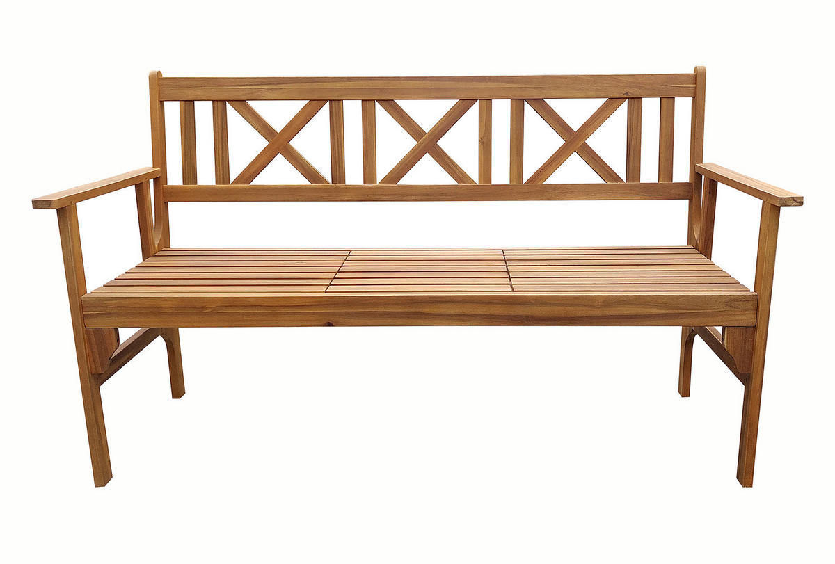 GARTENBANK MIT AUSKLAPPBAREM TISCH - Akazie massiv - Braun - Braun, Holz (150/90/60cm) - home24