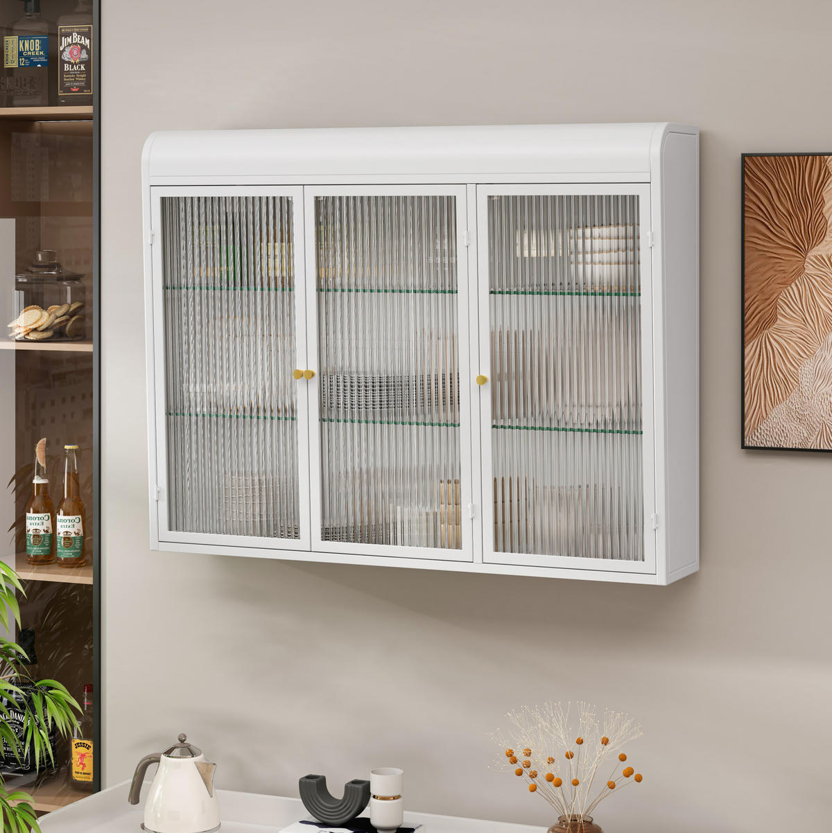 KÜCHENOBERSCHRANK 90/19.5/70 cm aus Glas Metall mit Glastüren, Weiß - Weiß, Glas (90/70/19.5cm) - Redom