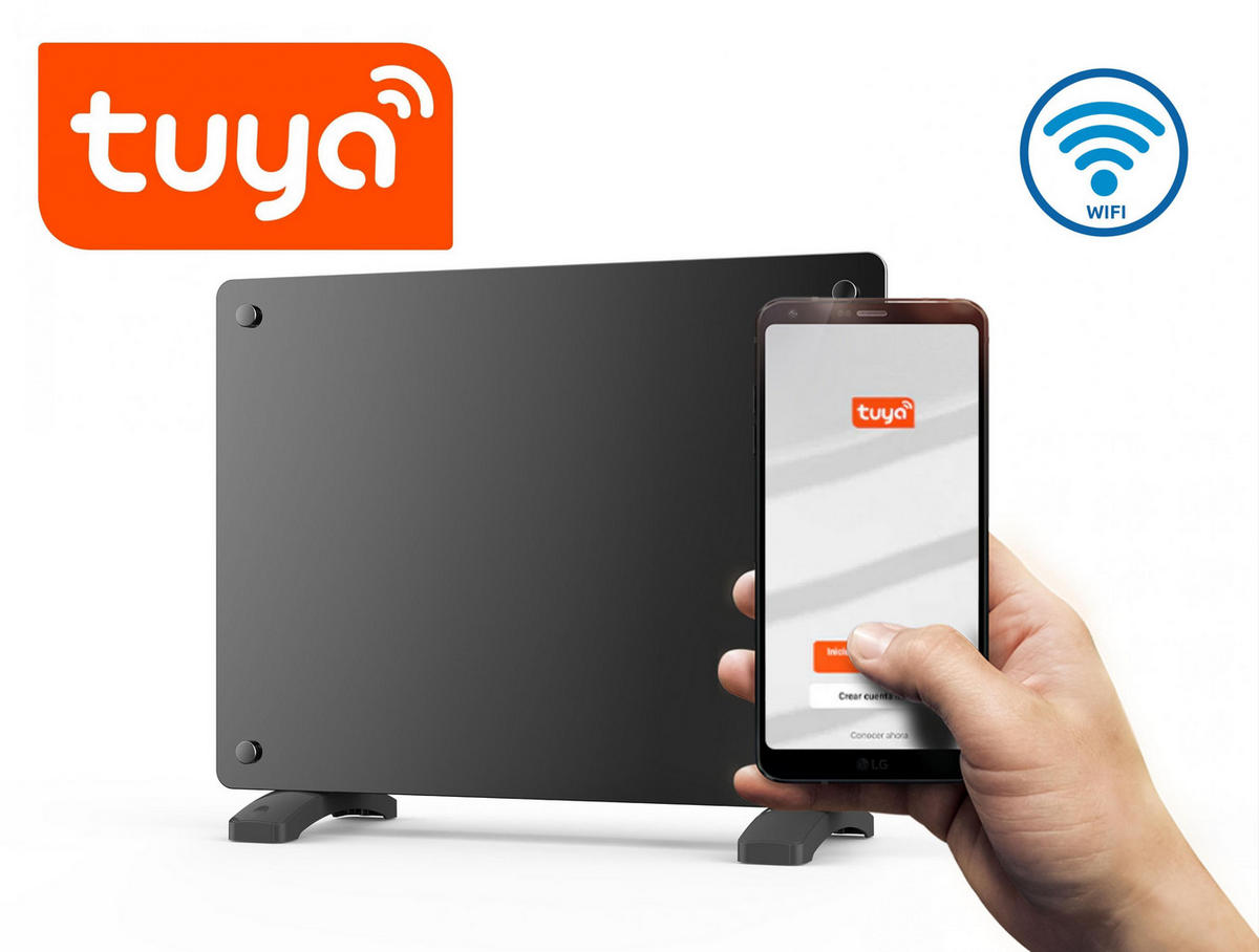 HEIZKÖRPERPANEEL Schwarz mit Glasscheibe und WiFi-App-Steuerung 1000 W - Schwarz, Keramik (45/40/12cm) - Purline