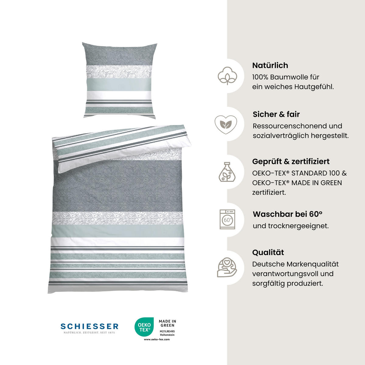BETTWÄSCHESET Adele - Renforcé - 2-teilig - 155 x 220 cm - Grau - Grau, Textil (155/220cm) - SCHIESSER
