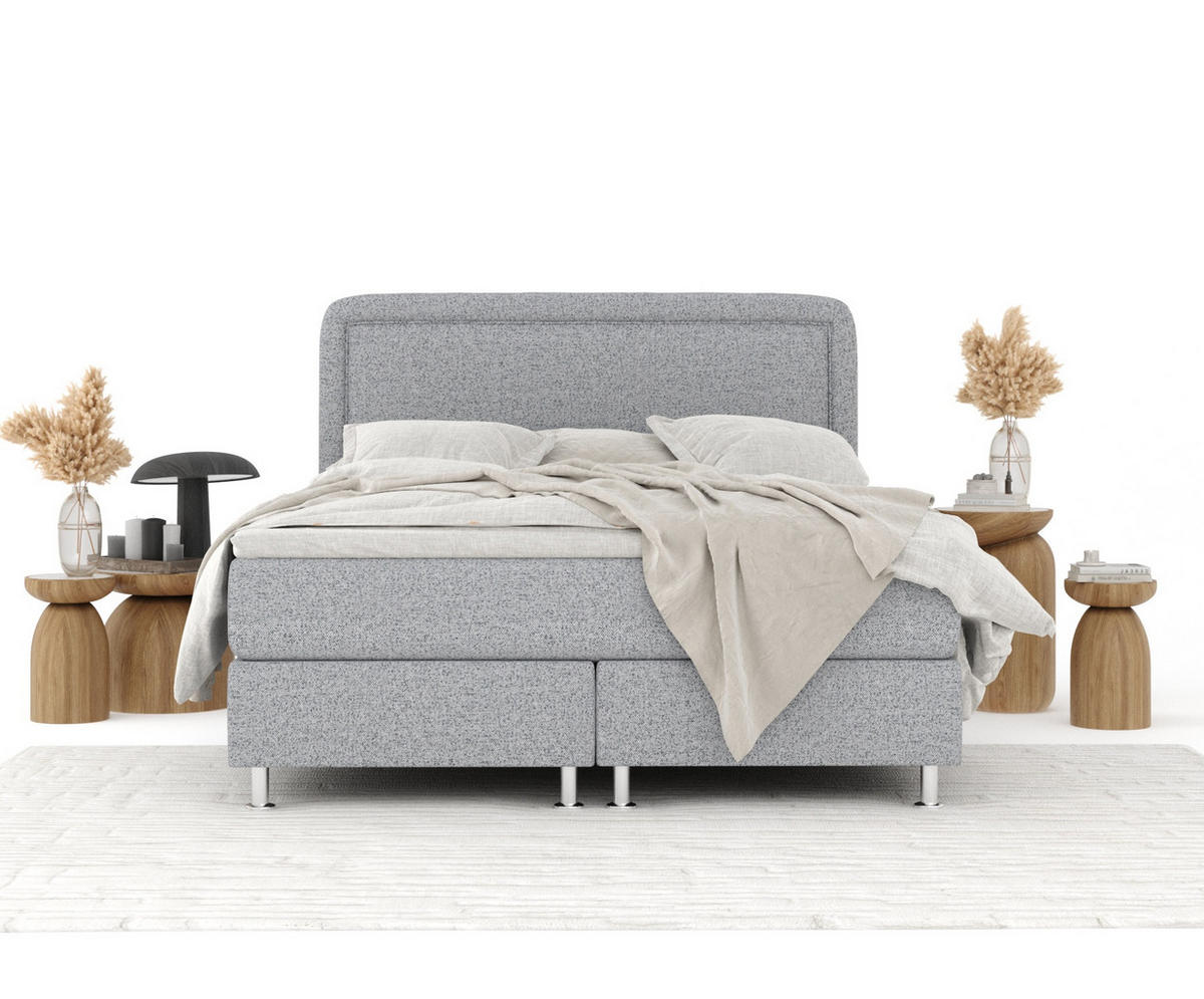 BOXSPRINGBETT Salvi Grau 160/200 cm mit Latex-Topper - Silberfarben/Grau, Holz/Holzwerkstoff (160/200cm) - Maison de Reve