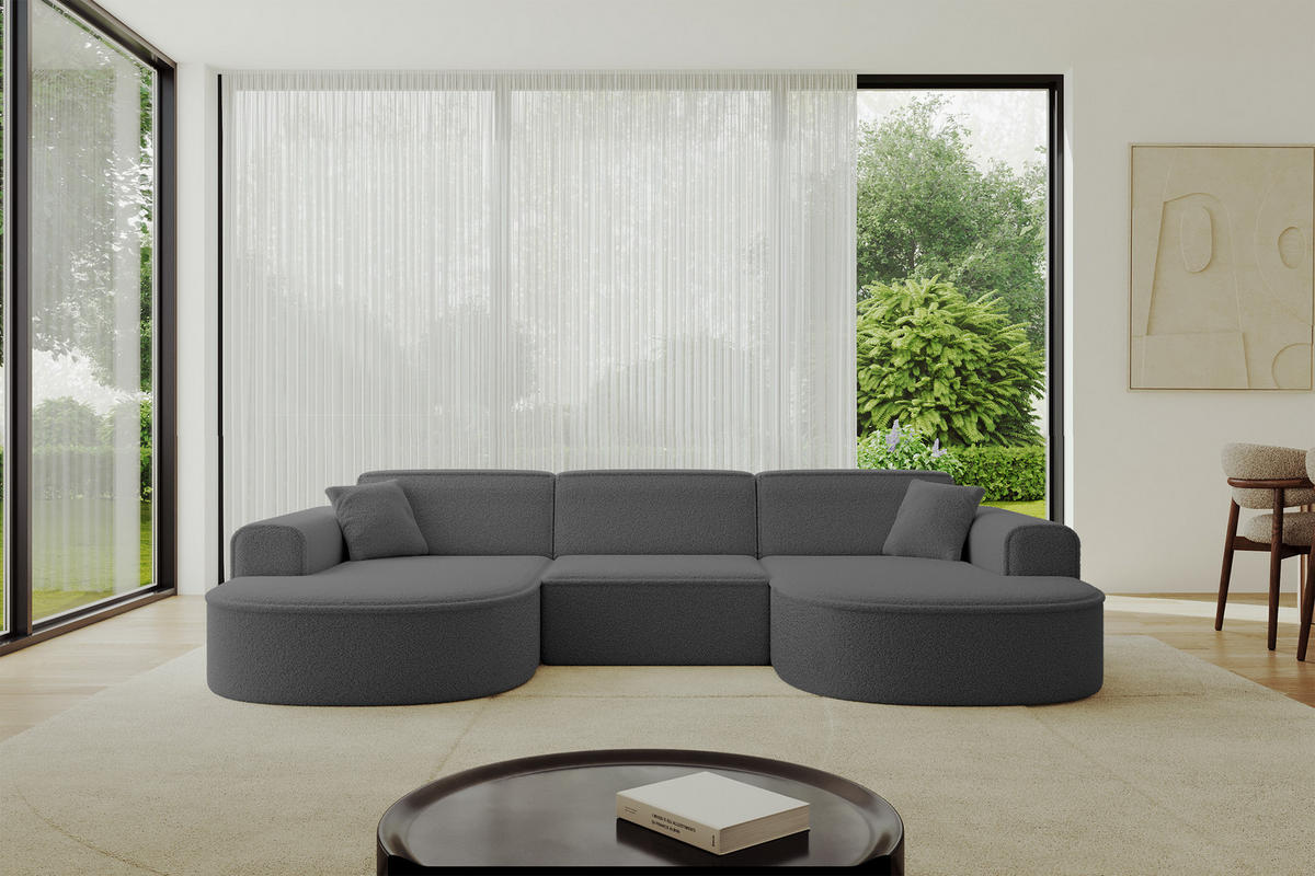 WOHNLANDSCHAFT MARI-U1 - 303x171x79 cm Grau Bouclé - Schwarz/Grau, Holzwerkstoff/Kunststoff (303/79/171cm) - ALTDECOR