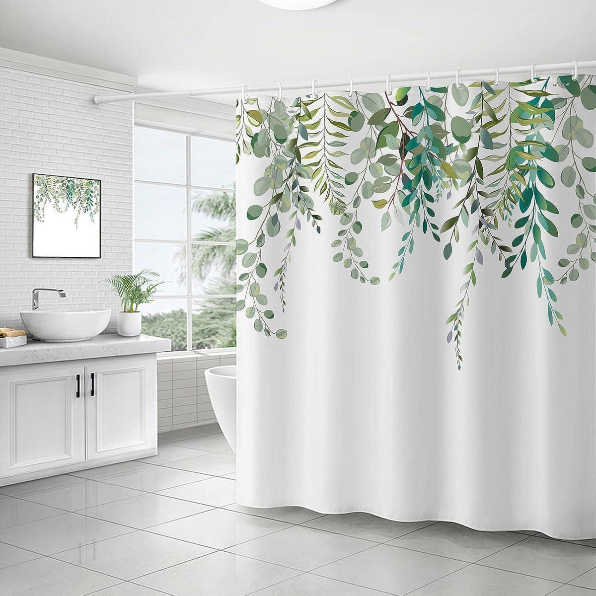 DUSCHVORHANG 180 x 180 cm Grün Blätter Blumen Wasserdicht Polyester - Grün, Textil (180/180cm)