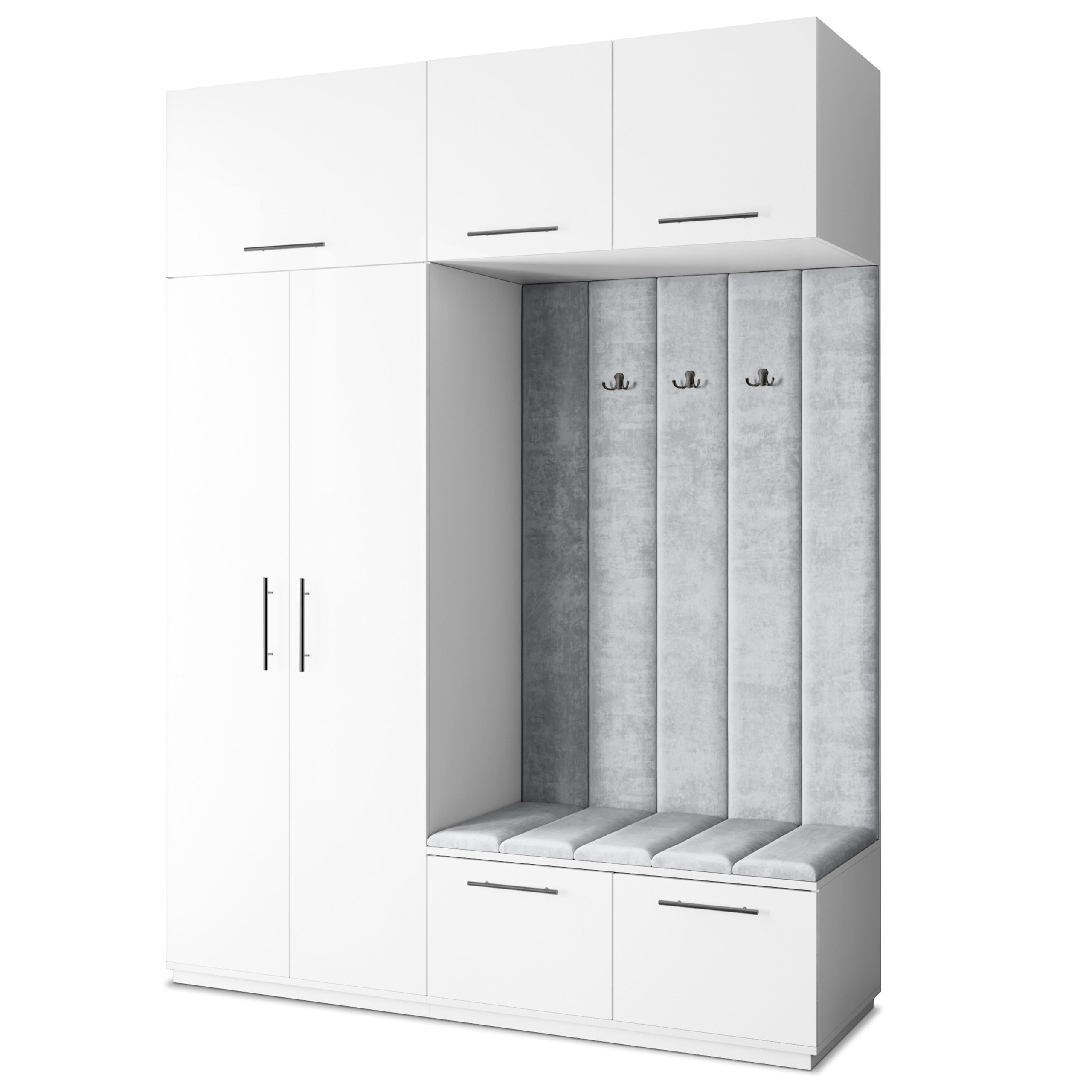 MASSENO GARDEROBENSCHRANK Weiß, Hellgrau 180cm × 60cm × 240cm