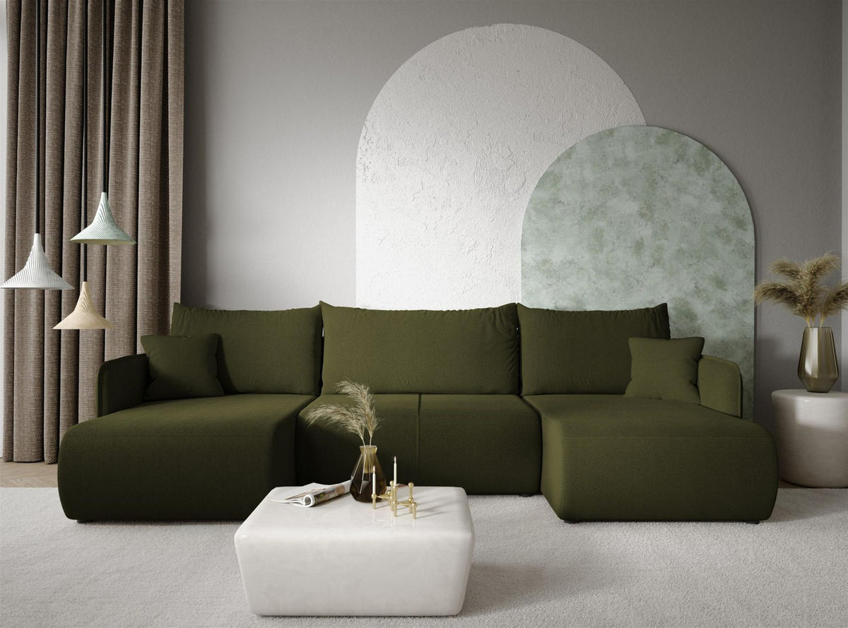 WOHNLANDSCHAFT Calgary - Grün, Holzwerkstoff/Textil (290/86/148cm) - Fun Möbel