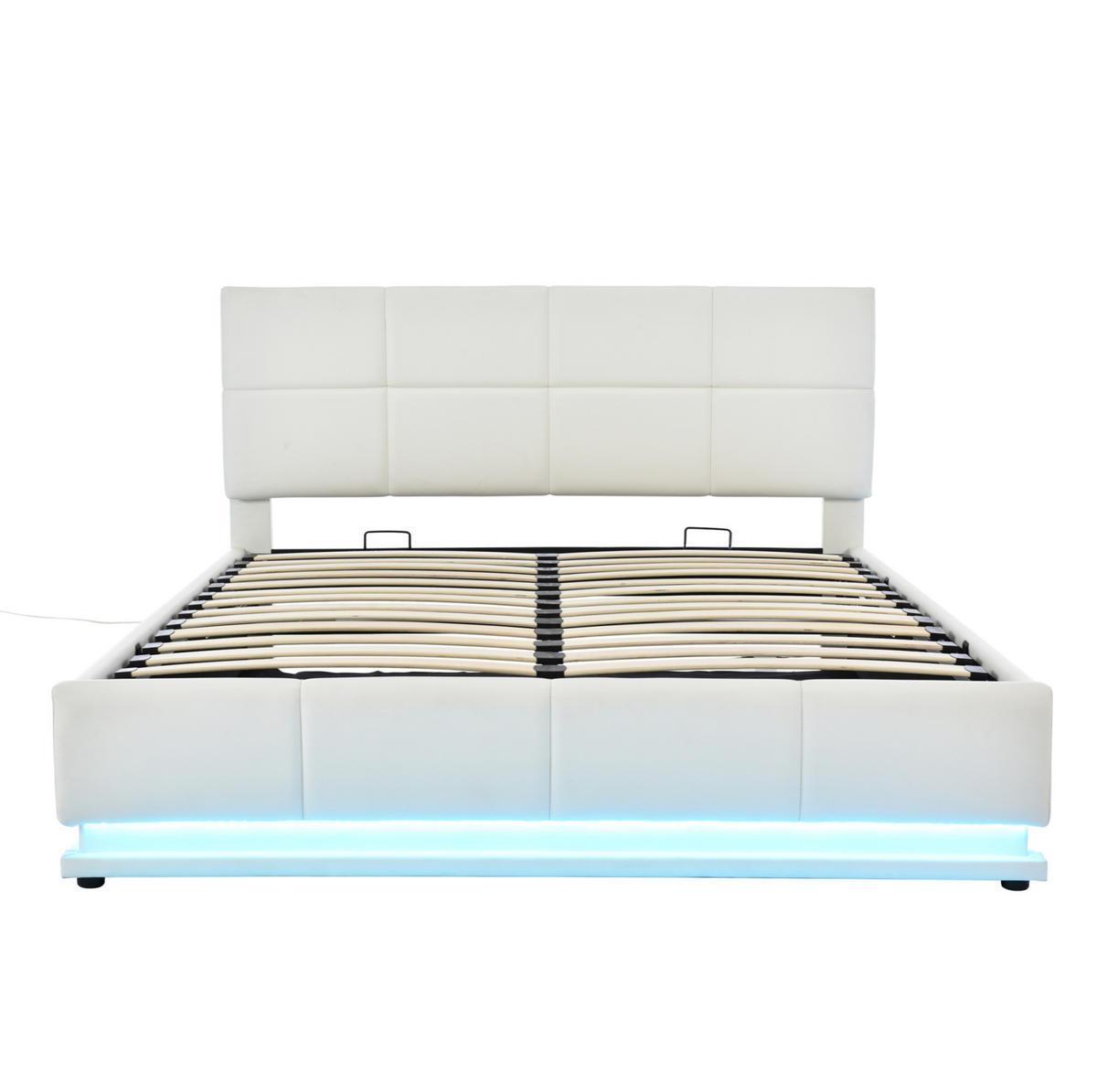 BETT mit LED und Bettkasten 160x200 cm Kunstleder White - Weiß, Metall (160/200cm) - Meubliv