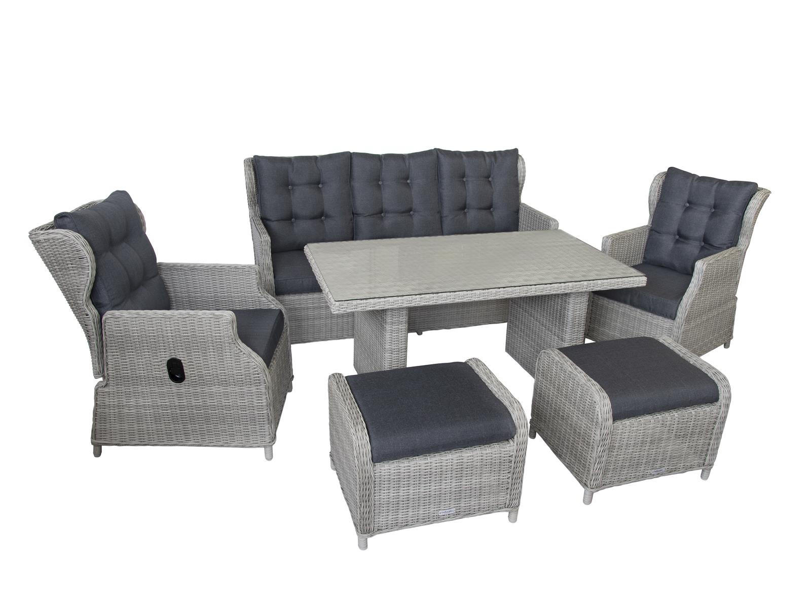 GARTEN-SITZGRUPPE Bilbao Grau Polyrattan für 7 Personen - Grau, Naturmaterialien - Green Spirit