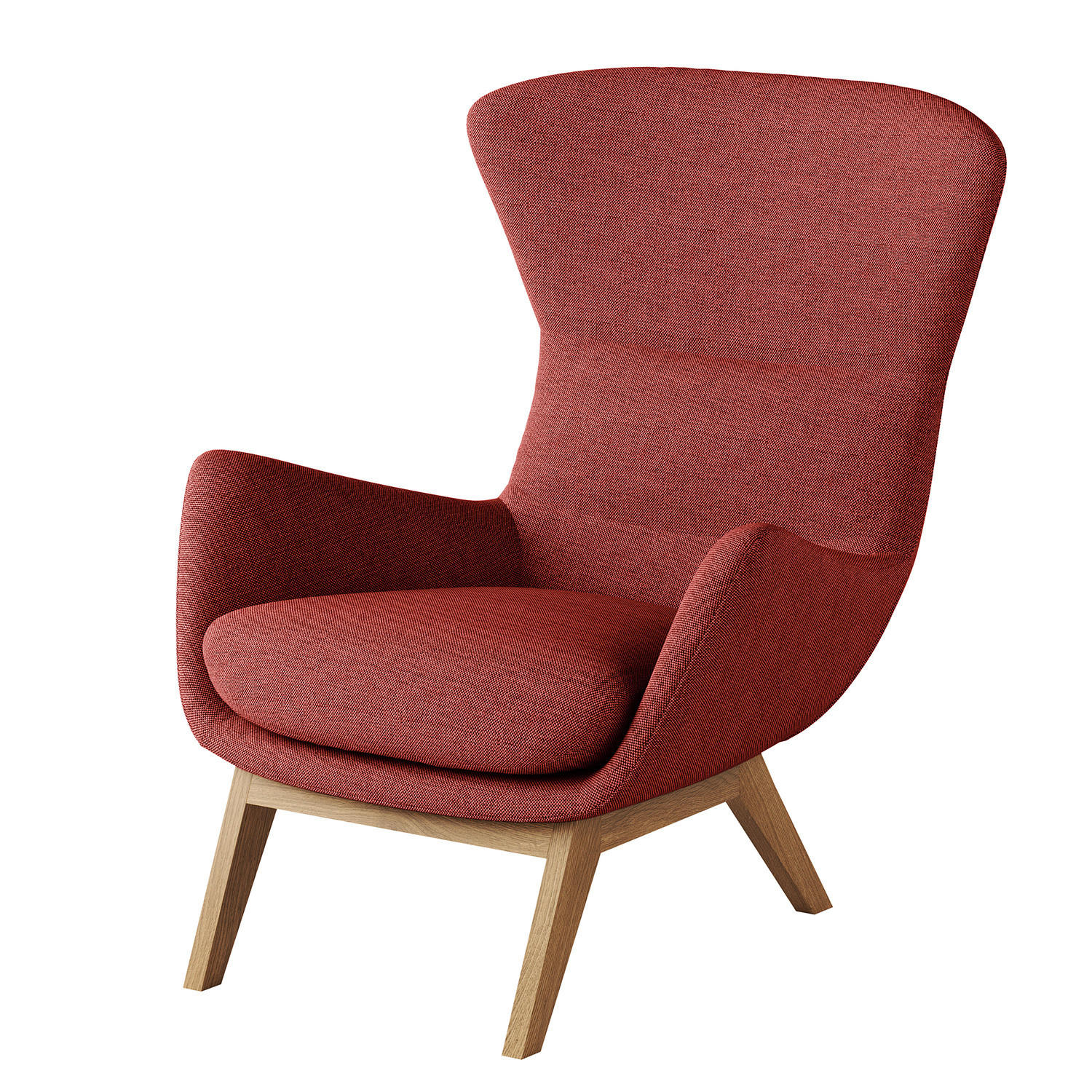 SESSEL mit Holzfüßen - Eichefarben/Rot, Eichenholz/Textil (84/99/96cm) - home24