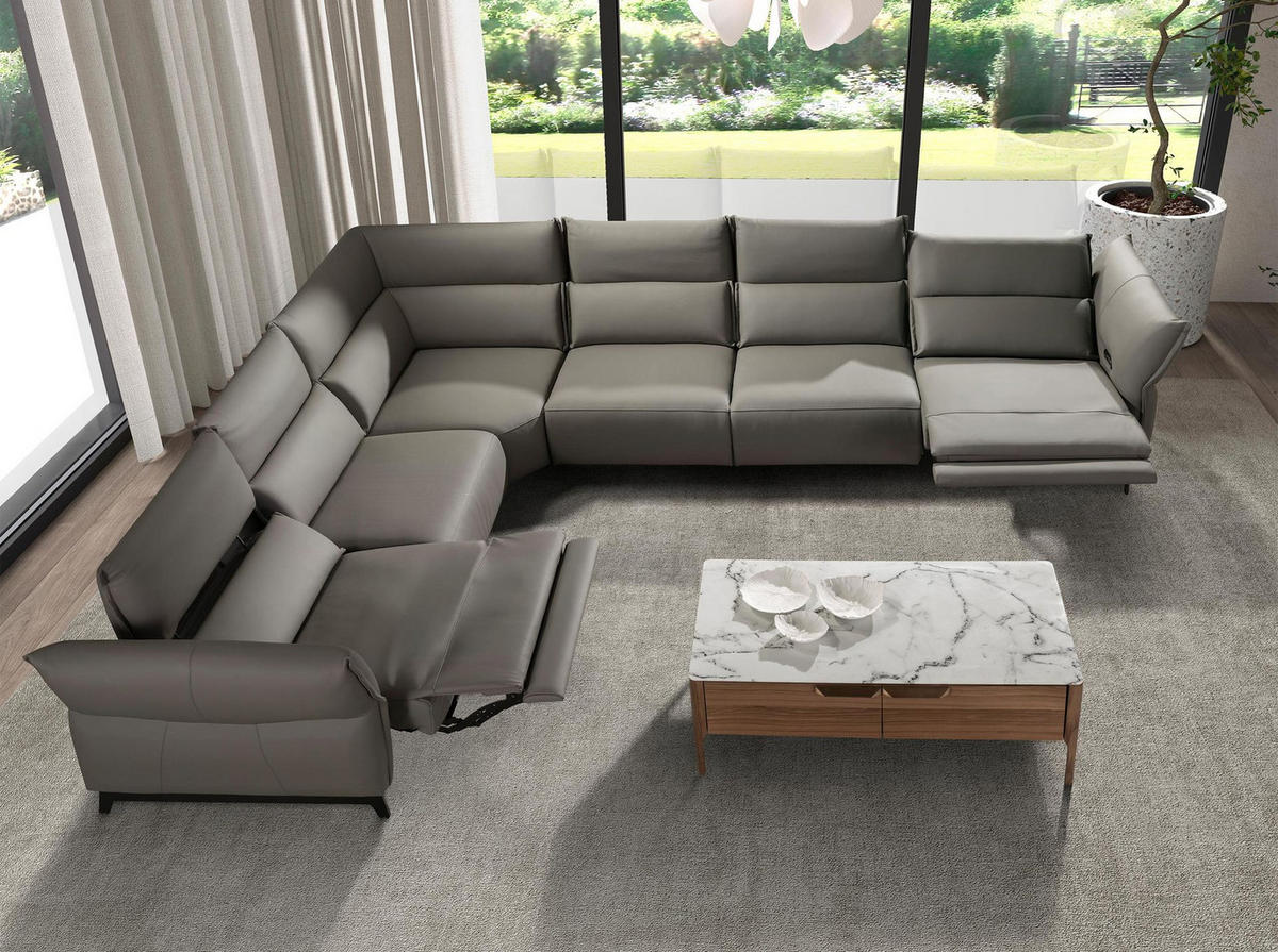 ECKSOFA Dunkelgraues modulares Relax-Ecksofa aus Leder 370/295/93 cm - Dunkelgrau/Schwarz, Leder/Metall (370/295cm) - ANGEL CERDA