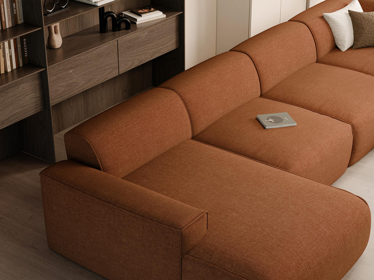 WOHNLANDSCHAFT DOVE Chenille-Stoff in Orange - Orange, Holzwerkstoff/Kunststoff (300/85/200cm) - Idohome