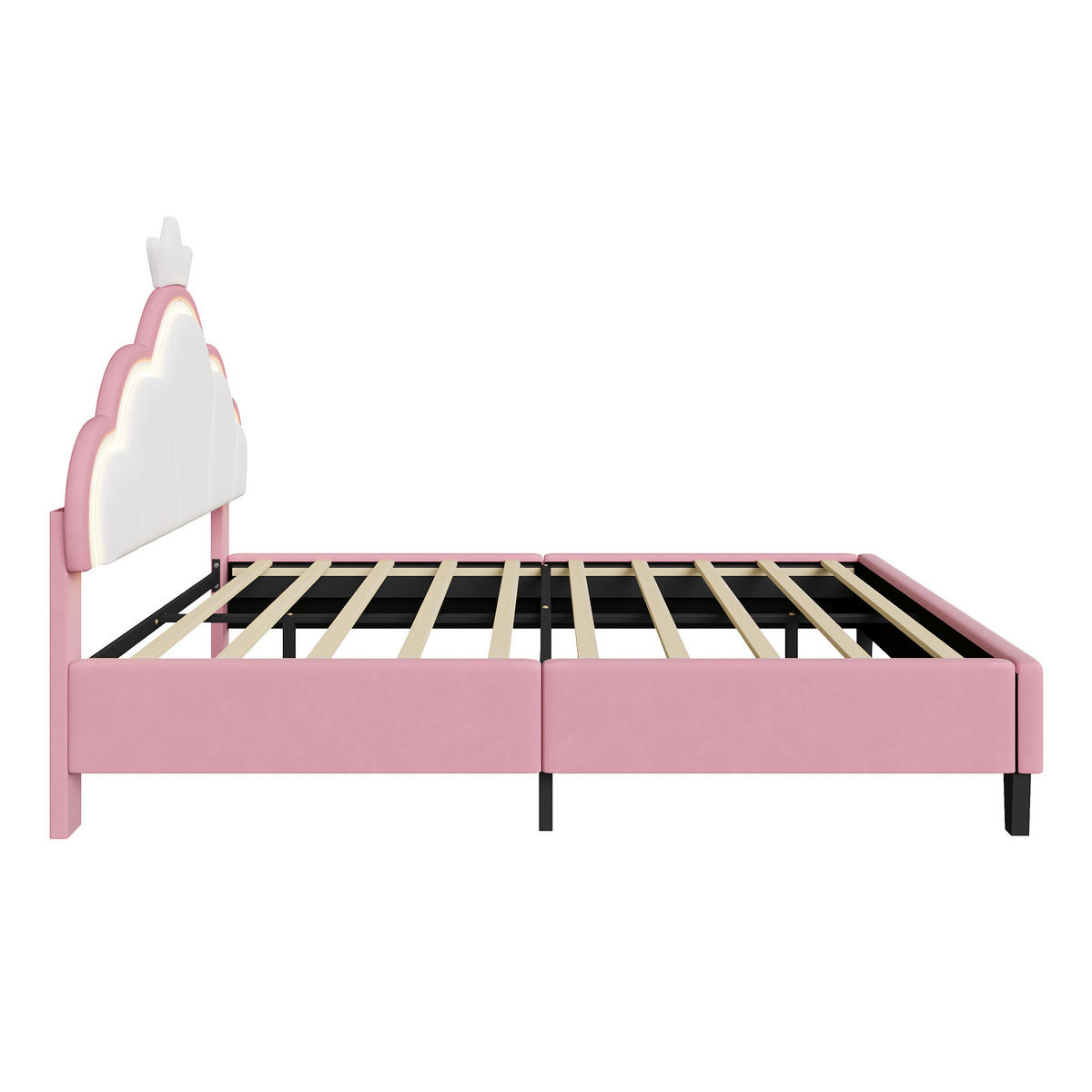 POLSTERBETT 140x190 cm mit höhenverstellbarem Kopfteil & RGB-LED – Doppelbett / Kinderbett für Mädchen, Samt, Rosa - Pink, Holz/Metall (140/190cm) - BursDany