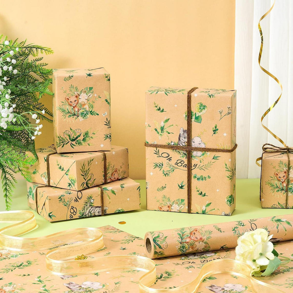 GESCHENKPAPIER Kraft mit Waldtieren 43 cm x 10 m - Braun, Papier (43/0.1/1000cm)
