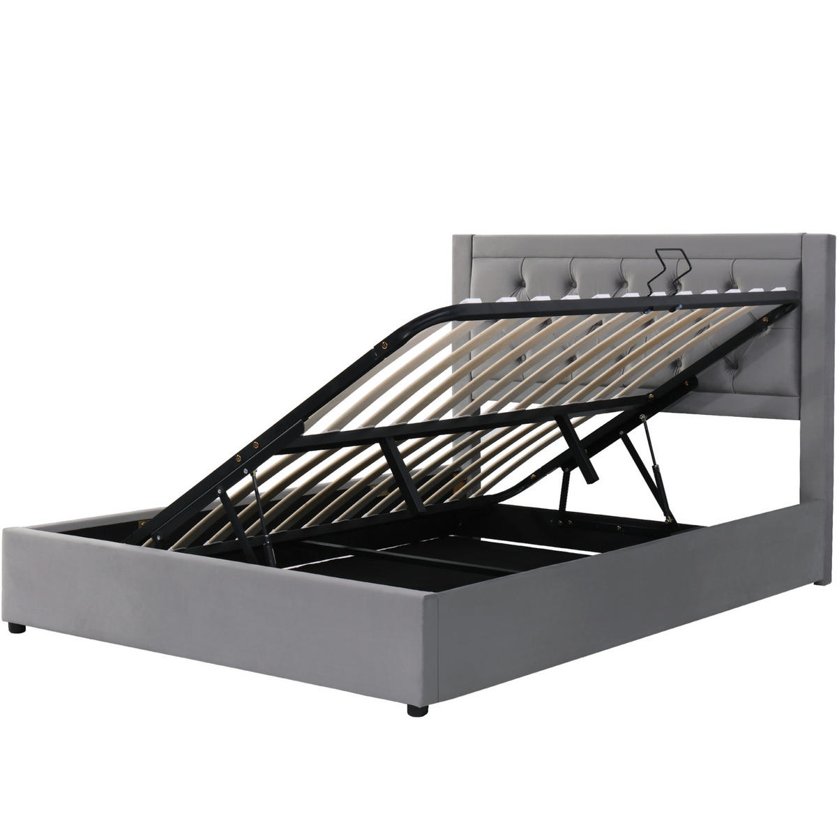 SAMT-POLSTERBETT 140/200 cm mit Bettkasten und gepolstertem Kopfteil in Grau - Grau, Metall (140/200cm) - BEAOK