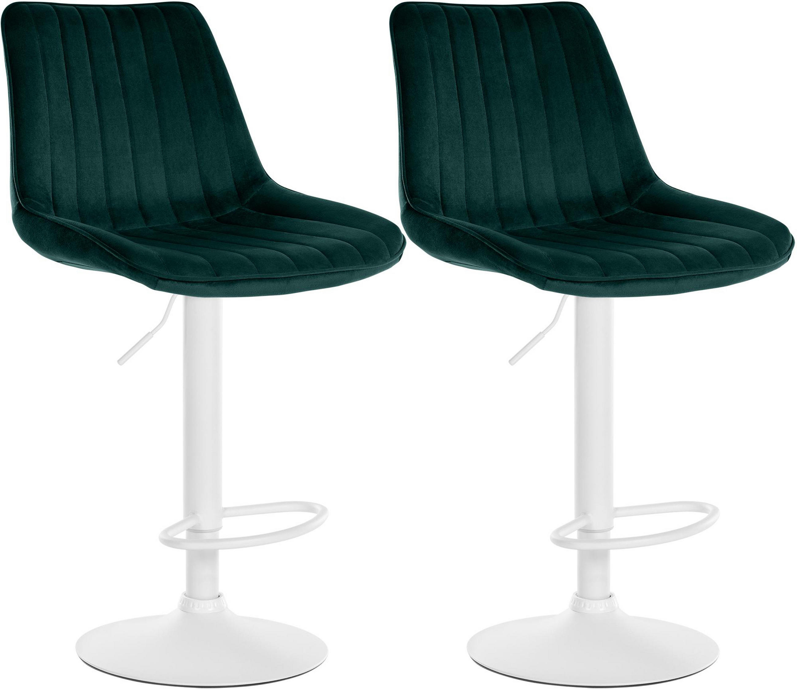 BARHOCKER 2er Set Tolor Samt weiß grün - Weiß/Grün, Textil/Metall (49.5/112/50cm) - TPFLiving